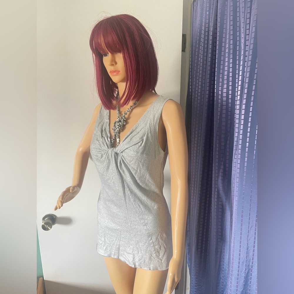 Velvet Grey Tank Top Blouse Stretch cotton with a delicate silver sheen L